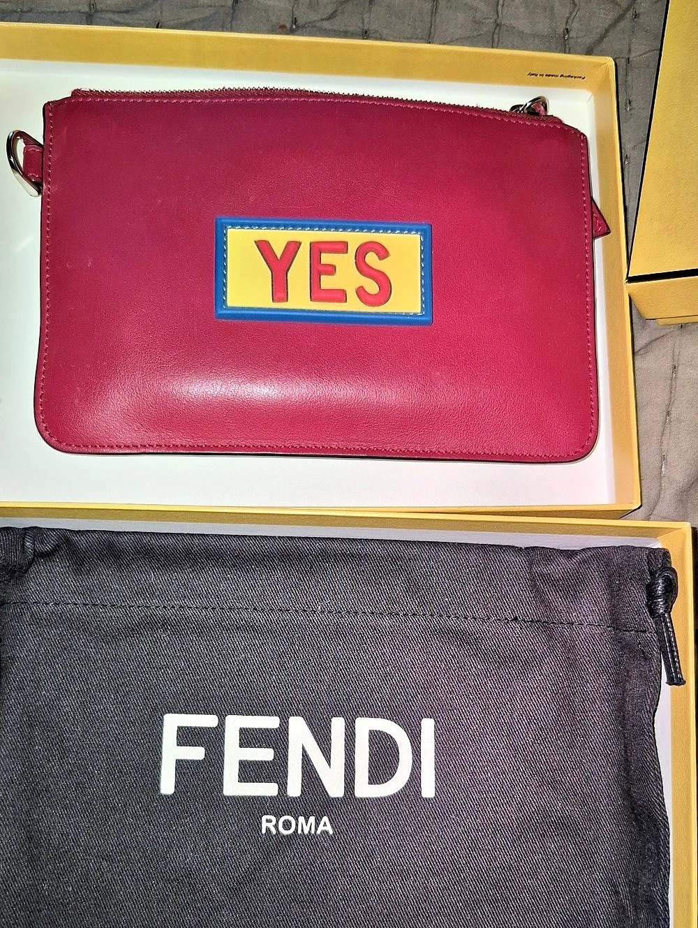 Fendi Vocabulary 'YES' Flat Pouch Leather Pink